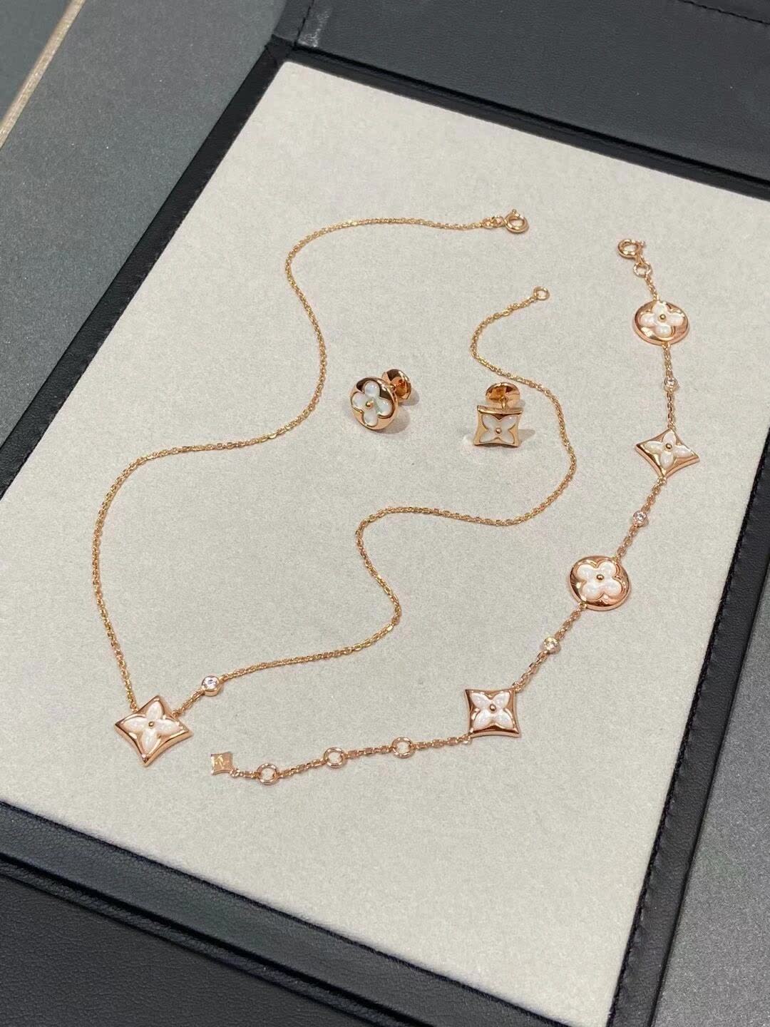 Louis Vuitton Gold Flower Earrings and Bracelet Set